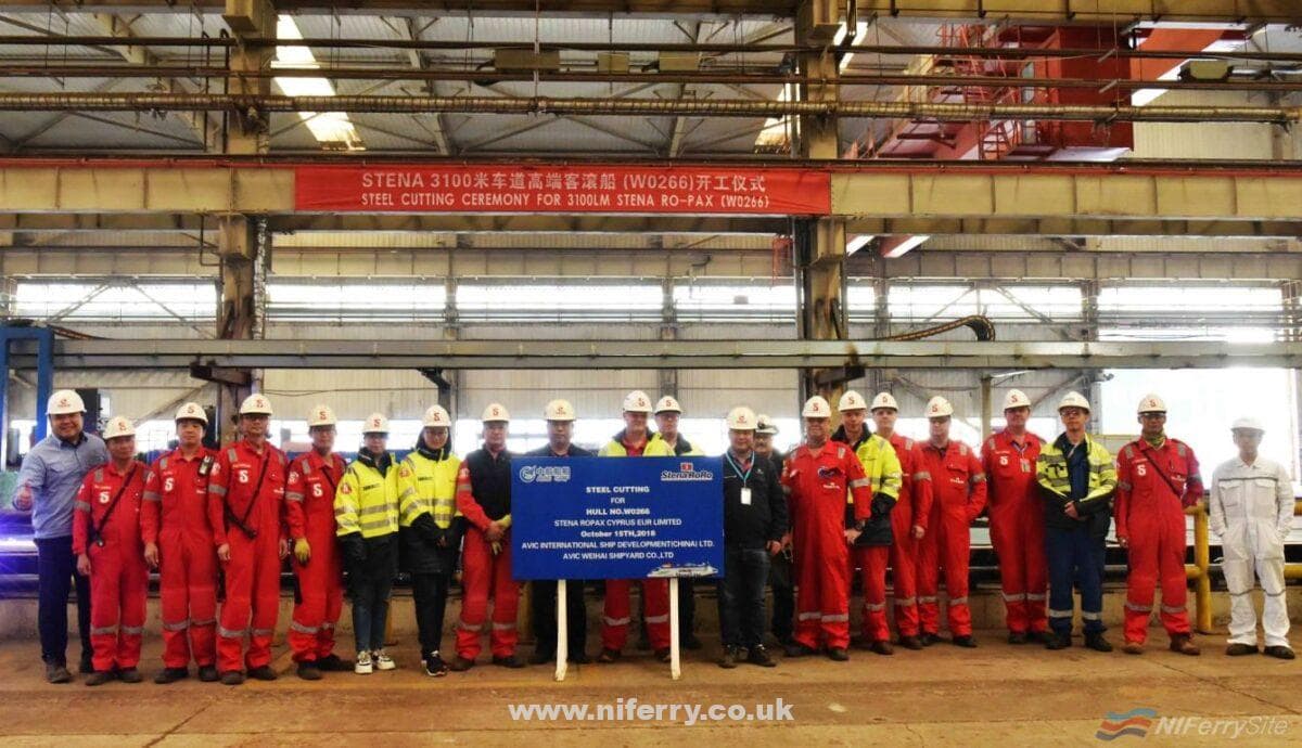 The steel cutting ceremony on October 15th 2016 at AVIC Weihai for Stena's third Irish Sea E-Flexer W0266. Stena Line