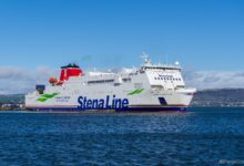 Stena Nordica swings of the berth at Belfast VT4N as she starts another crossing to Cairnryan. She was covering for STENA SUPERFAST VIII which was in Belfast Dry Dock for routine maintenance. March 9th 2019. Copyright © Steven Tarbox.