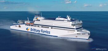 Render of Brittany Ferries HONFLEUR wearing the new livery for the 2019 season. Brittany Ferries.