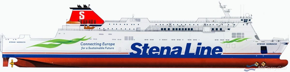 Side profile of Stena Nordica prior to 2023 (from photo).  Steven Tarbox