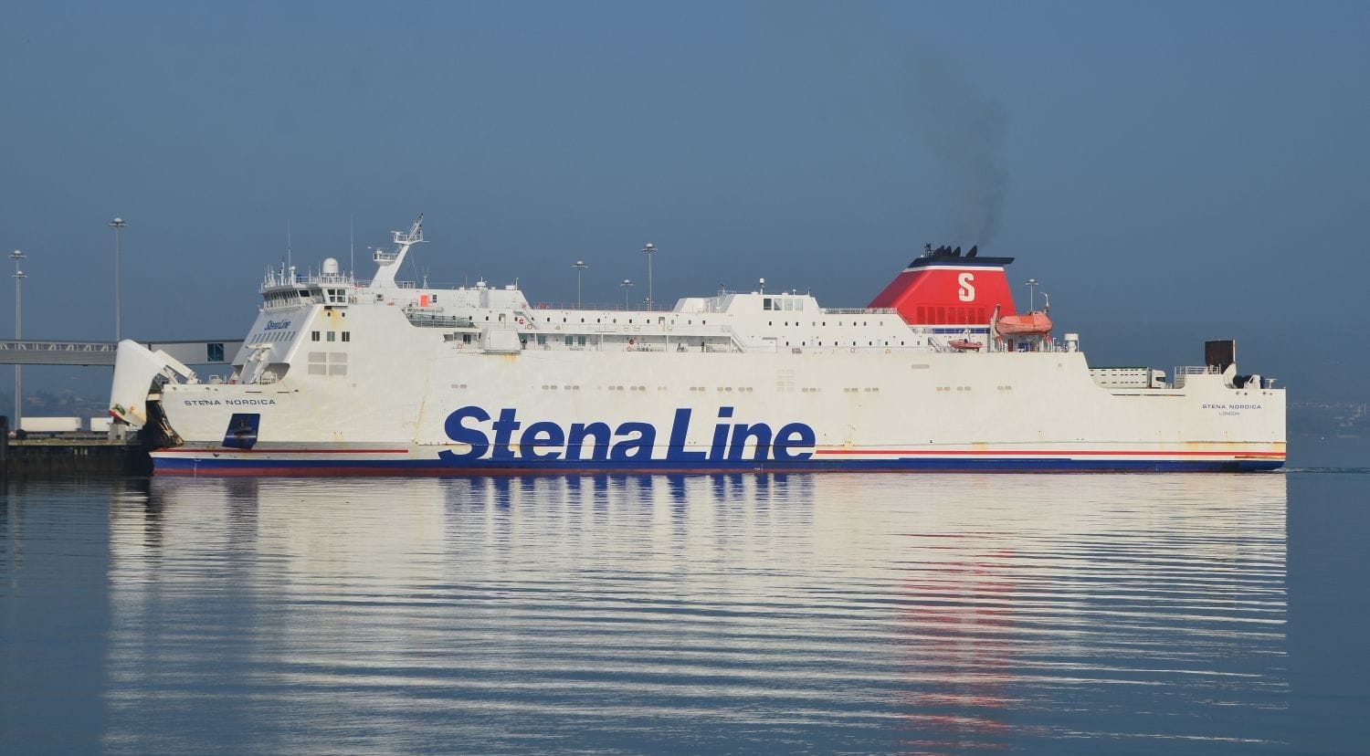 STENA NORDICA seen backing off her berth in Belfast while providing refit relief in 2013. Copyright © Alan Geddes.