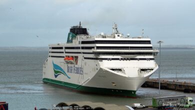 Irish Ferries W. B. YEATS arrives in Rosslare for the first time on 19th December 2018 for berthing trials. Copyright © Brian Boyce.