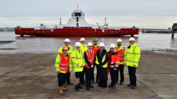 After 1 year of construction on dry land, Red Funnel's new freight ferry RED KESTREL is officially in the water! Cammell Laird.