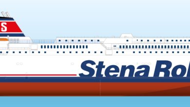 An artists impression of how YAMATO could look if repainted into Stena RoRo livery once she has been converted. Stena RoRo.