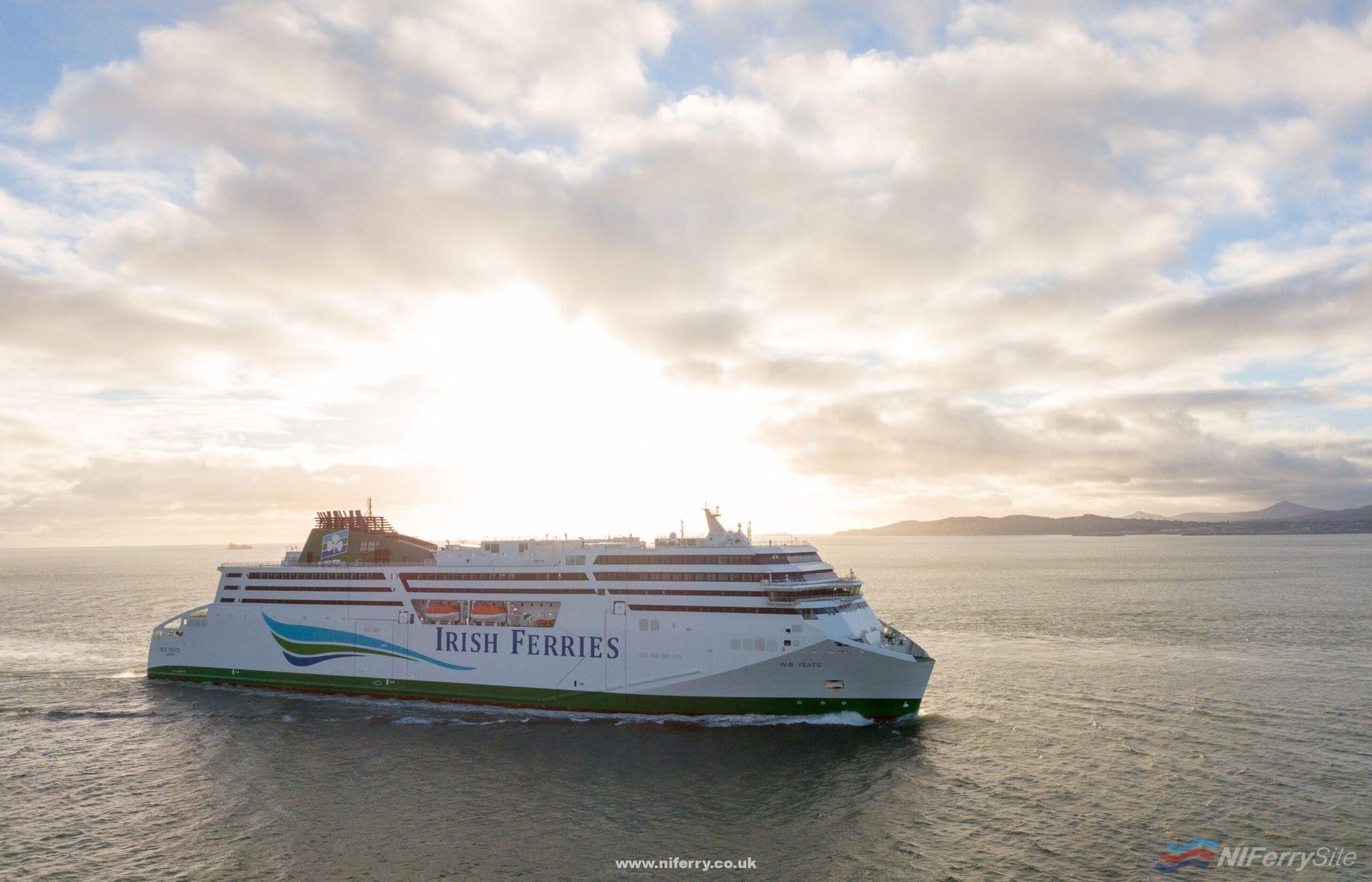 Irish Ferries W.B. YEATS approaches Dublin Port for the first time, Thursday 20th December 2018. Copyright © Irish Ferries.