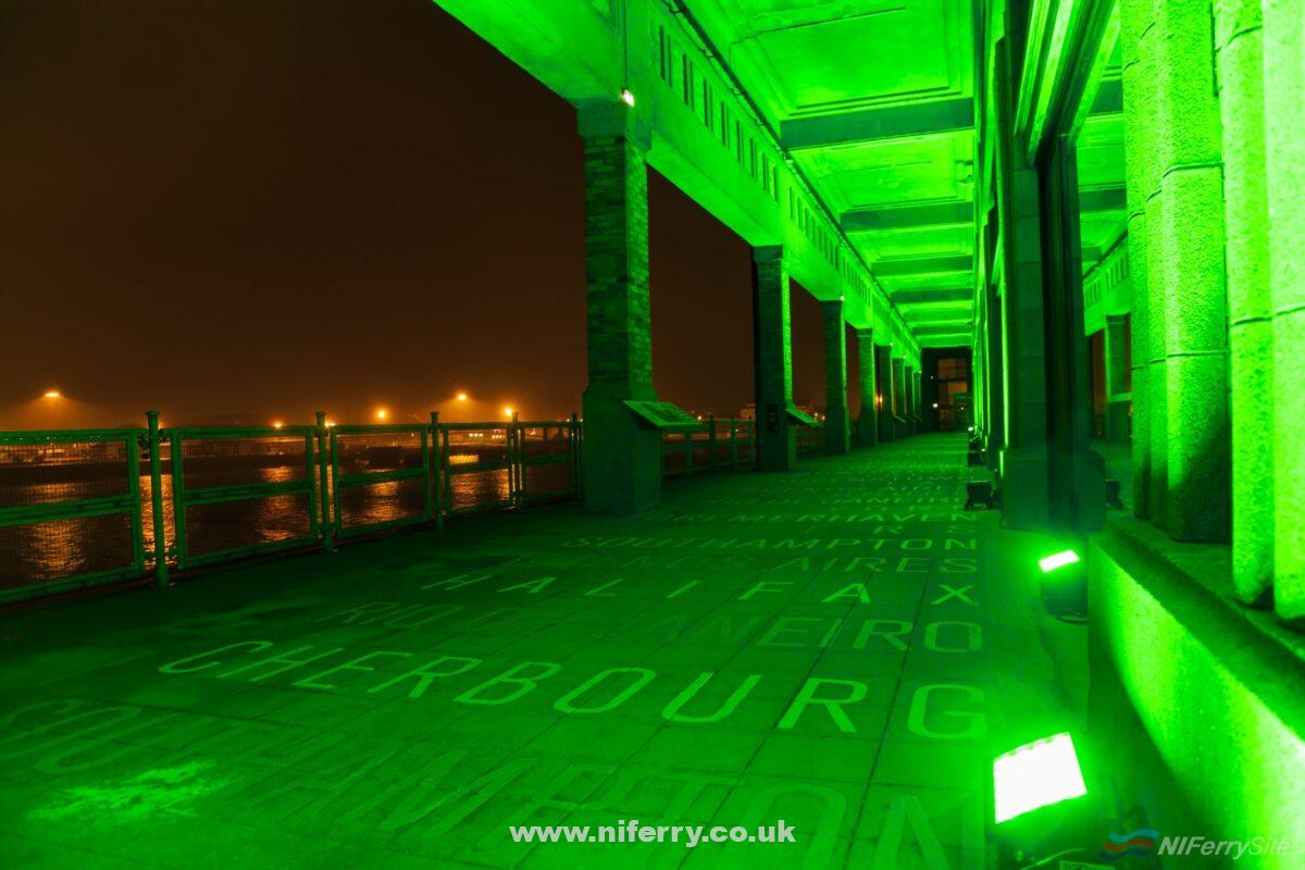 The French port of Cherbourg was lit-up in the emerald green of Ireland to mark the first commercial departure of Irish Ferries W. B. YEATS and to mark the St. Patrick’s Day weekend. Irish Ferries.