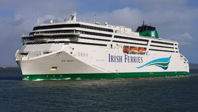 Irish Ferries W. B. YEATS arrives in Dublin at around 13:30 on 14 March 2019. This was her final sailing from Holyhead before switching to the Dublin to Cherbourg route for the Spring/Summer season and had been delayed about 2 hours due to adverse weather (Storm Gareth). Copyright © Robbie Cox.