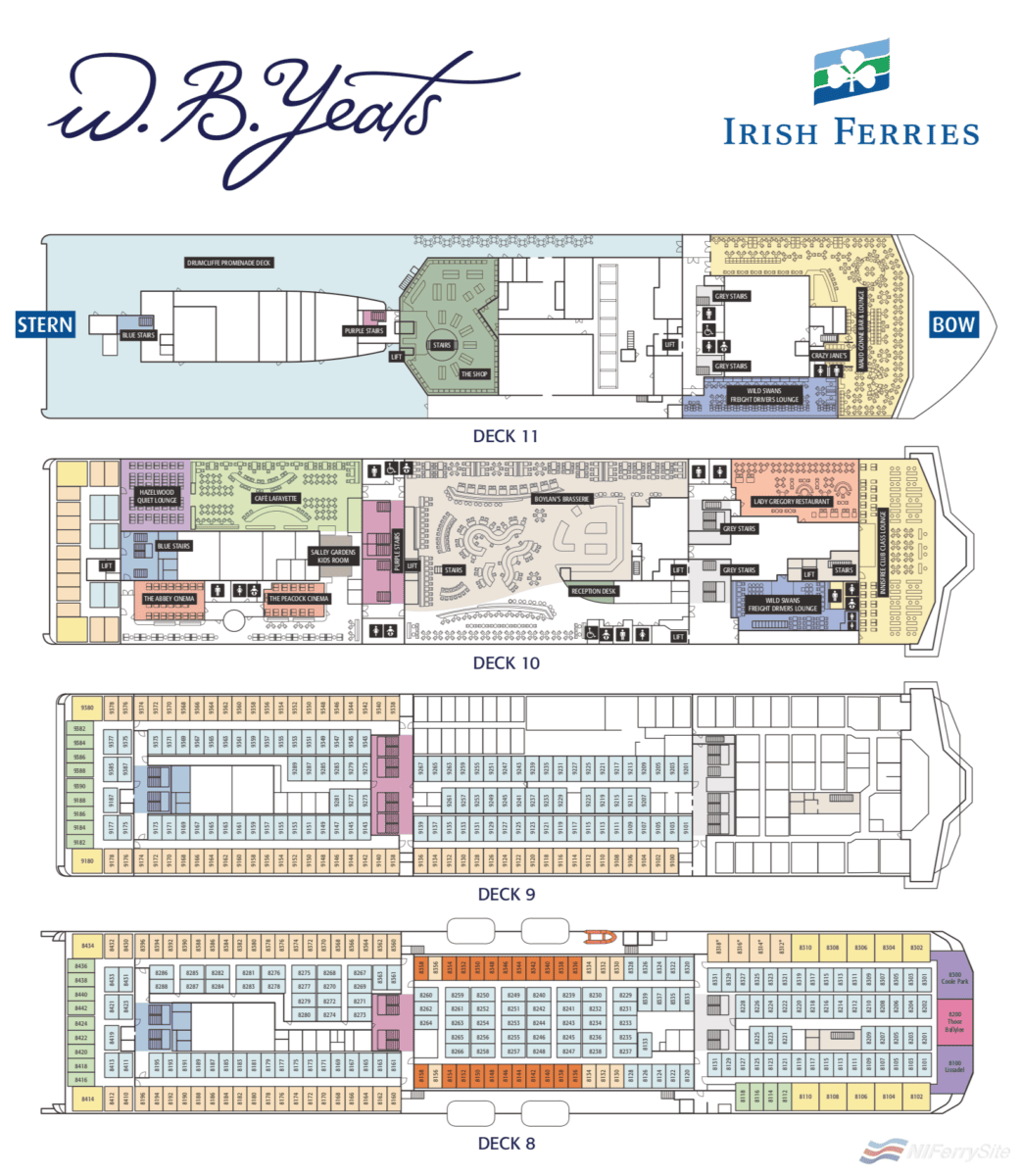 Official Irish Ferries deck plan for W. B. YEATS, 2019. © Irish Ferries.