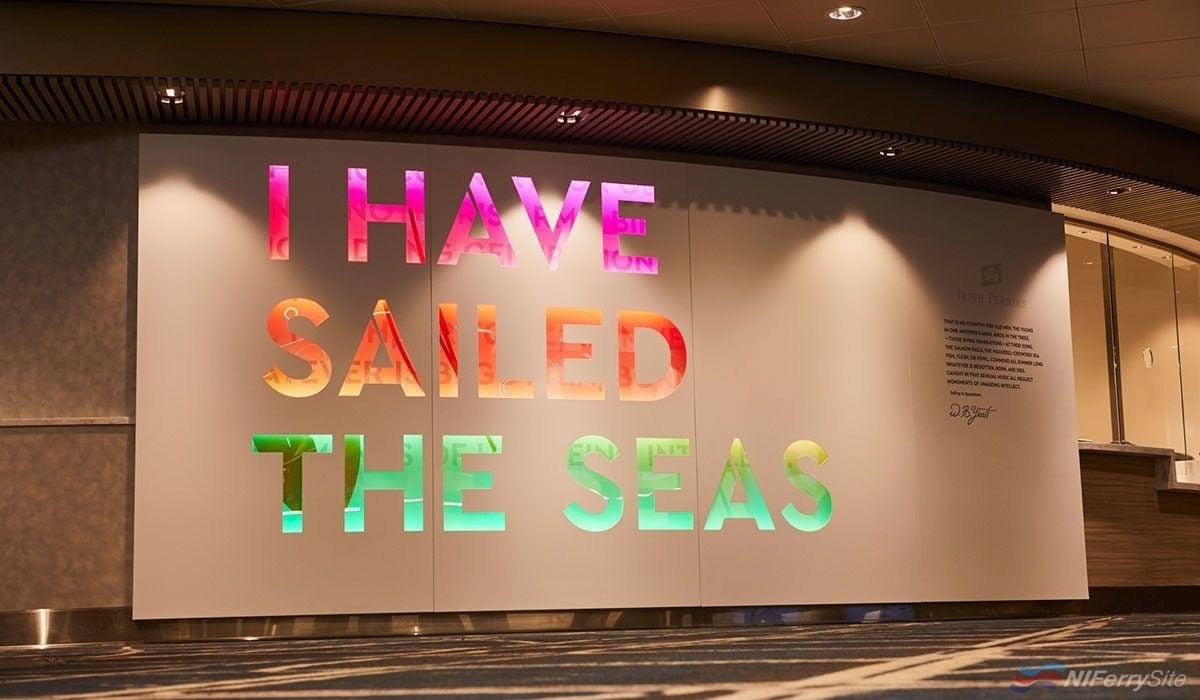 Official Irish Ferries image of the animated William Butler Yeats quote in the reception area on W.B. YEATS. Irish Ferries