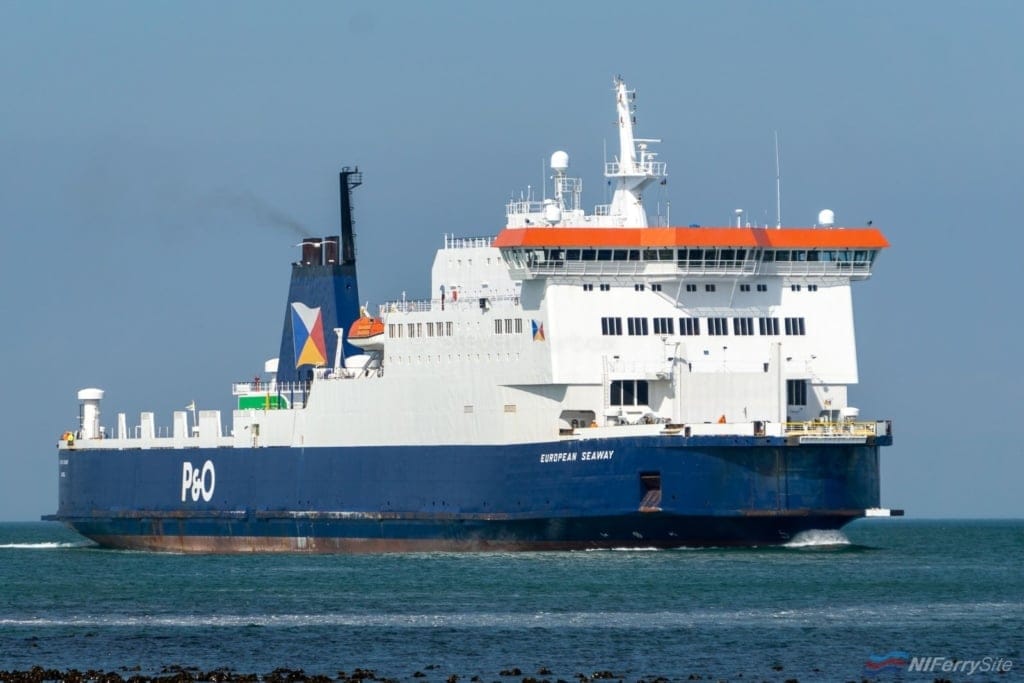 EUROPEAN SEAWAY approaches Larne at the end of her afternoon sailing from Cairnryan. This was her first day of service covering the regular vessels 2019 dry dockings, 16.05.19. Copyright © Steven Tarbox