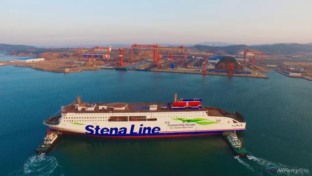 STENA EDDA is manoeuvred out of the building dock at AVIC Weihai following floating out on April 15th 2019. AVIC Ship.