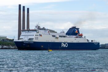 P&O Ferries EUROPEAN CAUSEWAY leaves Larne for Cairnryan on April 25th 2019. Copyright © Steven Tarbox.
