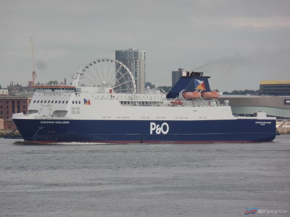 P&O Ferries EUROPEAN HIGHLANDER passes Liverpool en-route to Larne on the afternoon of Tuesday June 25th '19. Copyright © Rob Foy.