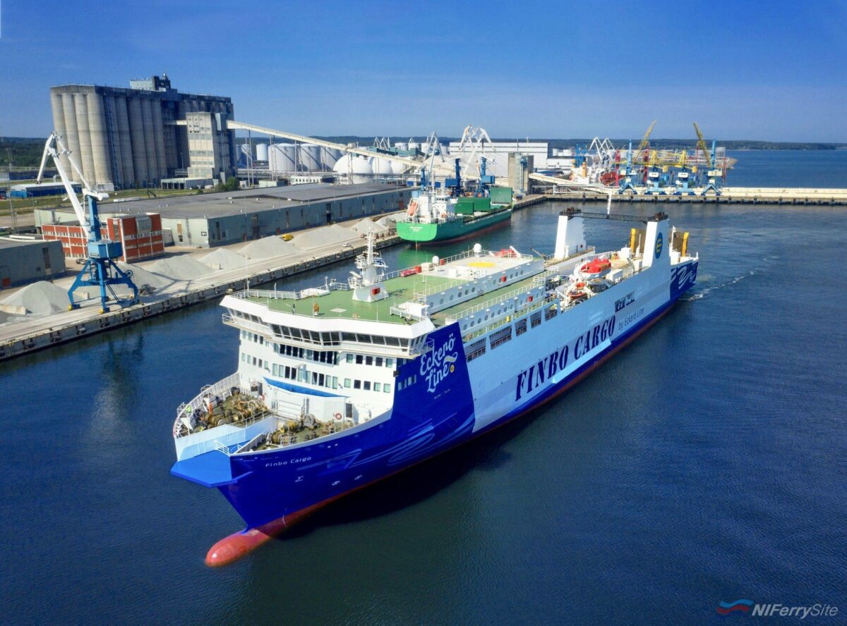 FINBO CARGO (ex EUROPEAN ENDEAVOUR on her maiden commercial voyage on Eckero Line's new Finbo Cargo service. Eckero Line Eesti.