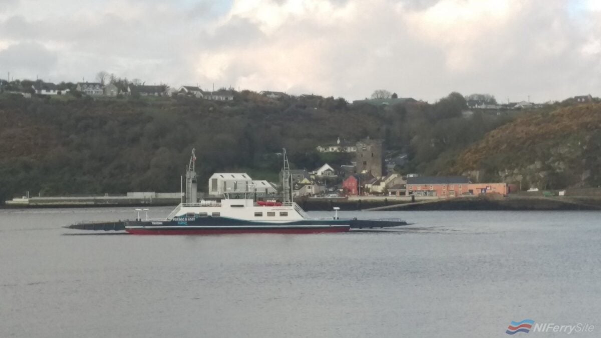 FRAZER TINTERN seen in her new livery after returning from overhaul at New Ross Boatyard, April 2018. Passage East Car Ferry.