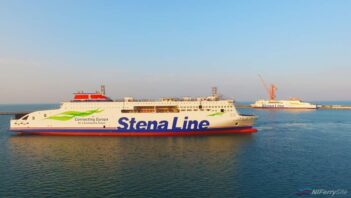 After floating out, STENA EDDA is seen being moved to the outfitting pier at AVIC Weihai. Sister-ship STENA ESTRID can be seen in the background already undergoing outfitting. AVIC Ship.
