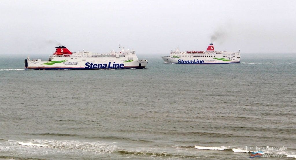 STENA NORDICA meets STENA EUROPE as she leaves Rosslare for Fishguard on the evening of 21.09.19. The latter vessel was returning to Rosslare Harbour for the first time since she left for life extension work in Turkey. Copyright © Brian Boyce.