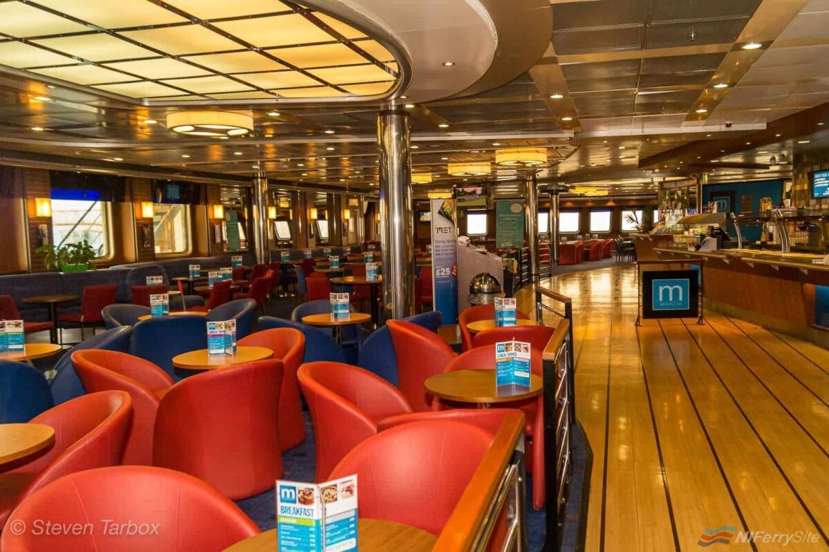 The refurbished (and almost unrecognisable from its previous guise) "Metropolitan" Restaurant and Bar on STENA LAGAN. Taken during a visit to Stena Lagan on 2nd November 2015. With many thanks to Captain Stephen Millar for his hospitality. © Steven Tarbox