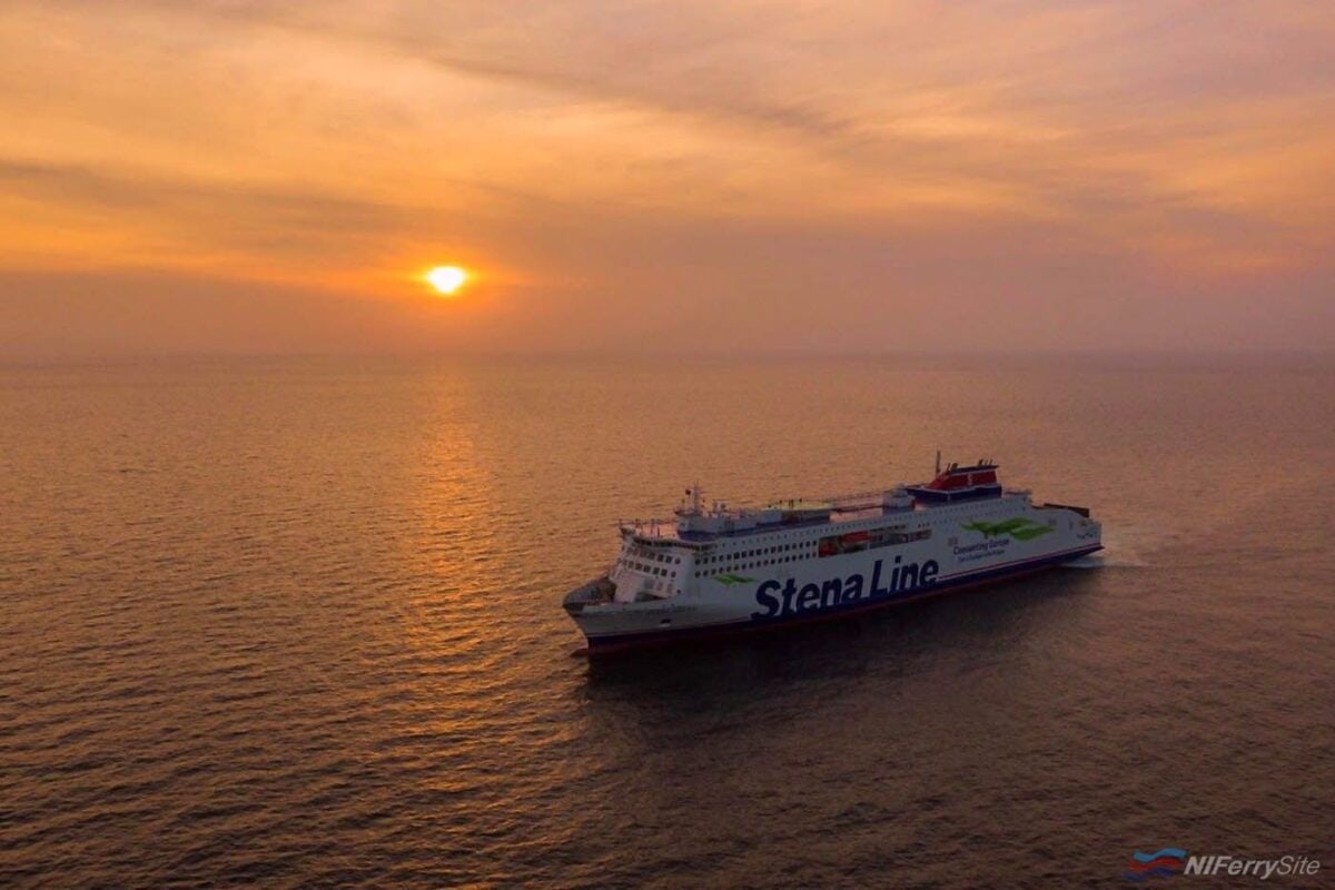 The sun sets on STENA ESTRID, during her sea trials. China Merchants (video screenshot)