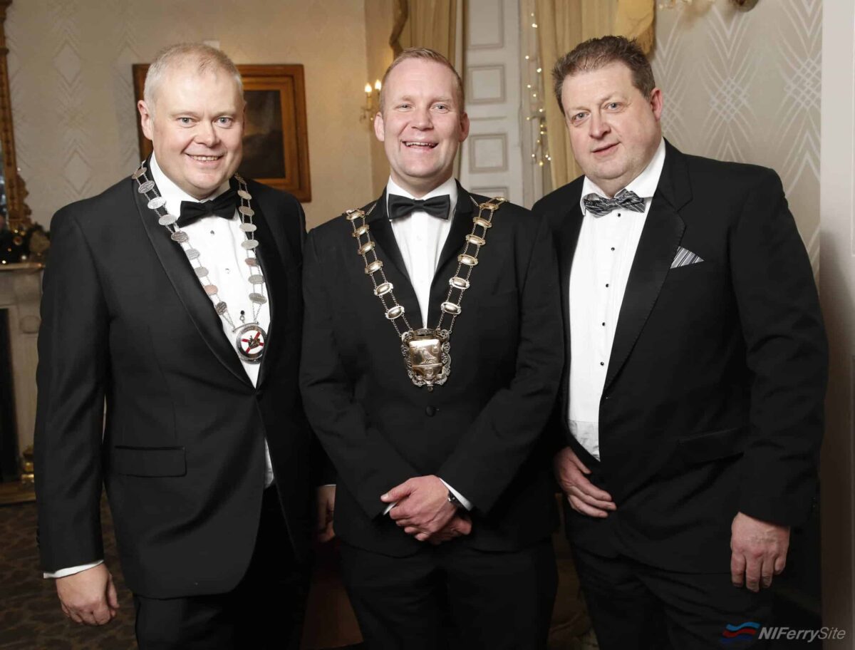 Pictured at the 2019 Marine Ball, organised by the Irish Institute of Master Mariners and the Irish Chamber of Shipping, held in the Grand Hotel, Malahide, Co.Dublin. November 2019 are: Andrew Sheen - Managing Director Irish Ferries, Eoghan O’Brien Mayor Of Fingal, Tony Mulcahy - Deputy President IIMM