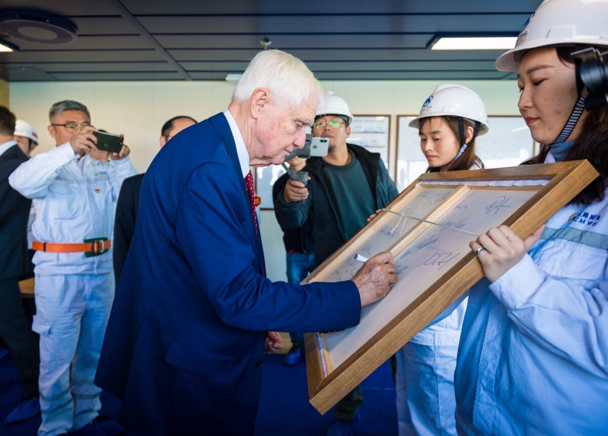 Dan Olsson owner of Stena Line The guests from Stena as well as the site team signed a framed picture of Stena Estrid that will hang on the walls at the AVIC Shipyard.  Stena Line.