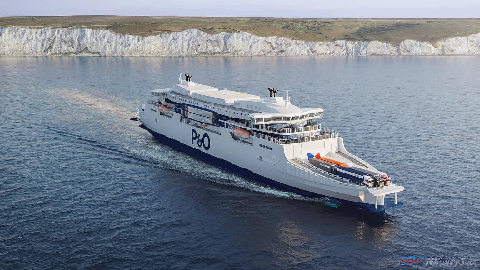An artist impression of one of P&O Ferries new-build double-ended ferries in operation. P&O Ferries.
