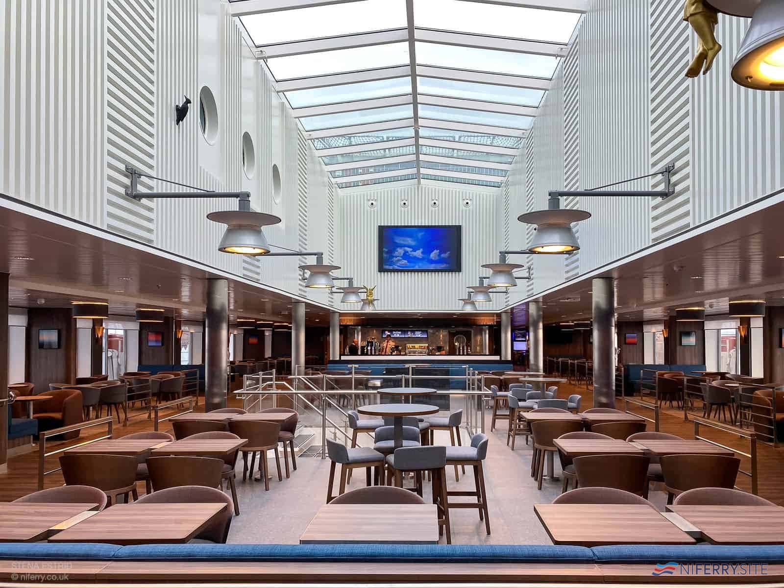 The large atrium dominates the Sky Bar which is located on Deck 8, midships. © NIferry.co.uk.