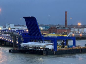 Work continues on upgrading the linkspan and berth at Birkenhead's 12 Quays South. Copyright © David Faerder.