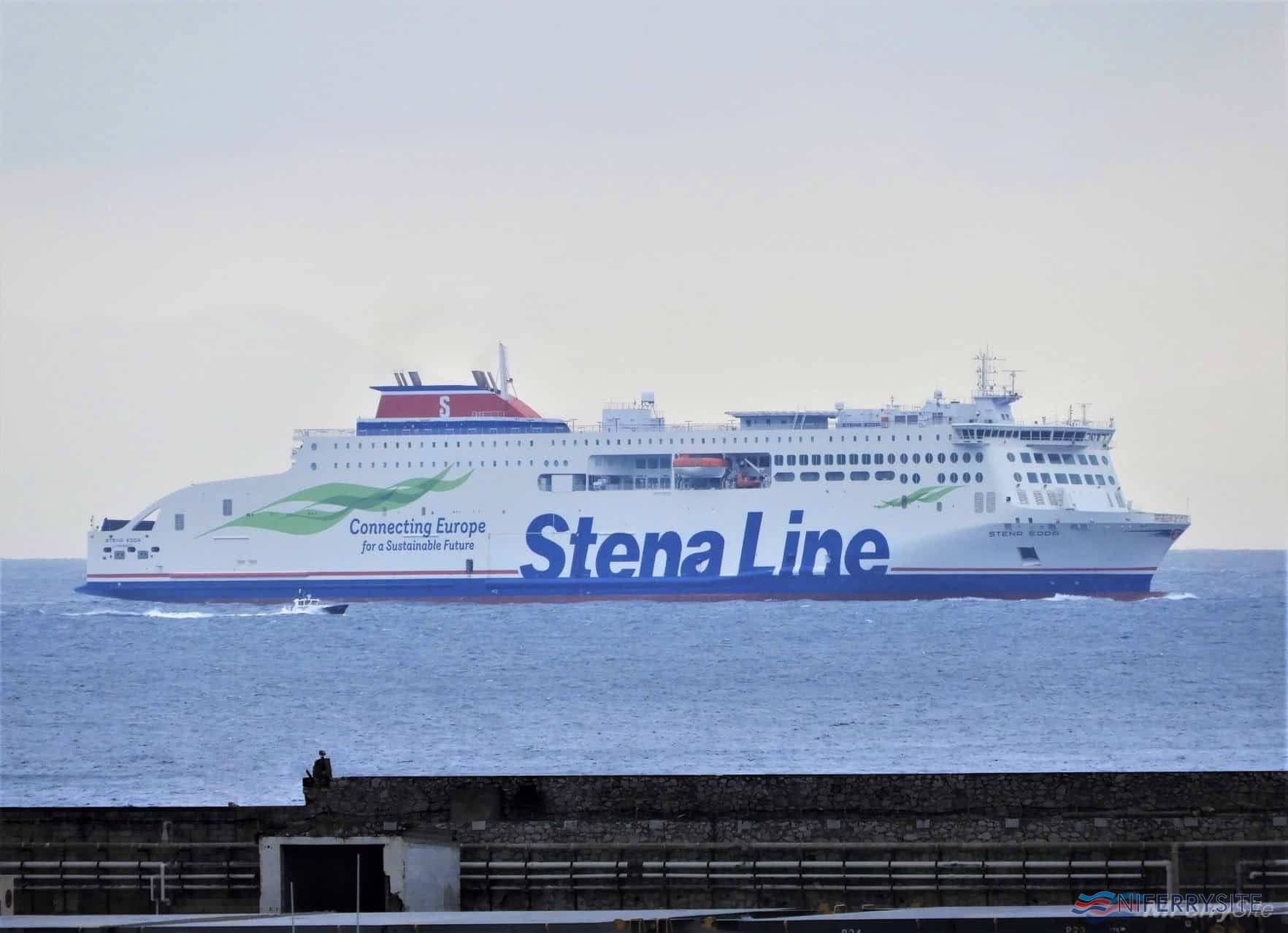 STENA EDDA in the Bay of Gibraltar ahead of her first arrival in Europe at Algeciras Anchorage, 20.02.2020. The stop was to take on bunkers and supplies prior to proceeding to the U.K. on the final leg of her 10,000+ mile journey. Copyright © Tony Davis.