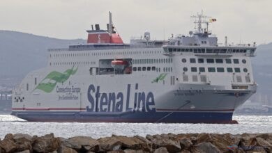 STENA EDDA seen at anchor in Gibraltar Bay while making a stop-off on her delivery voyage from China. Copyright © Daniel Ferro.