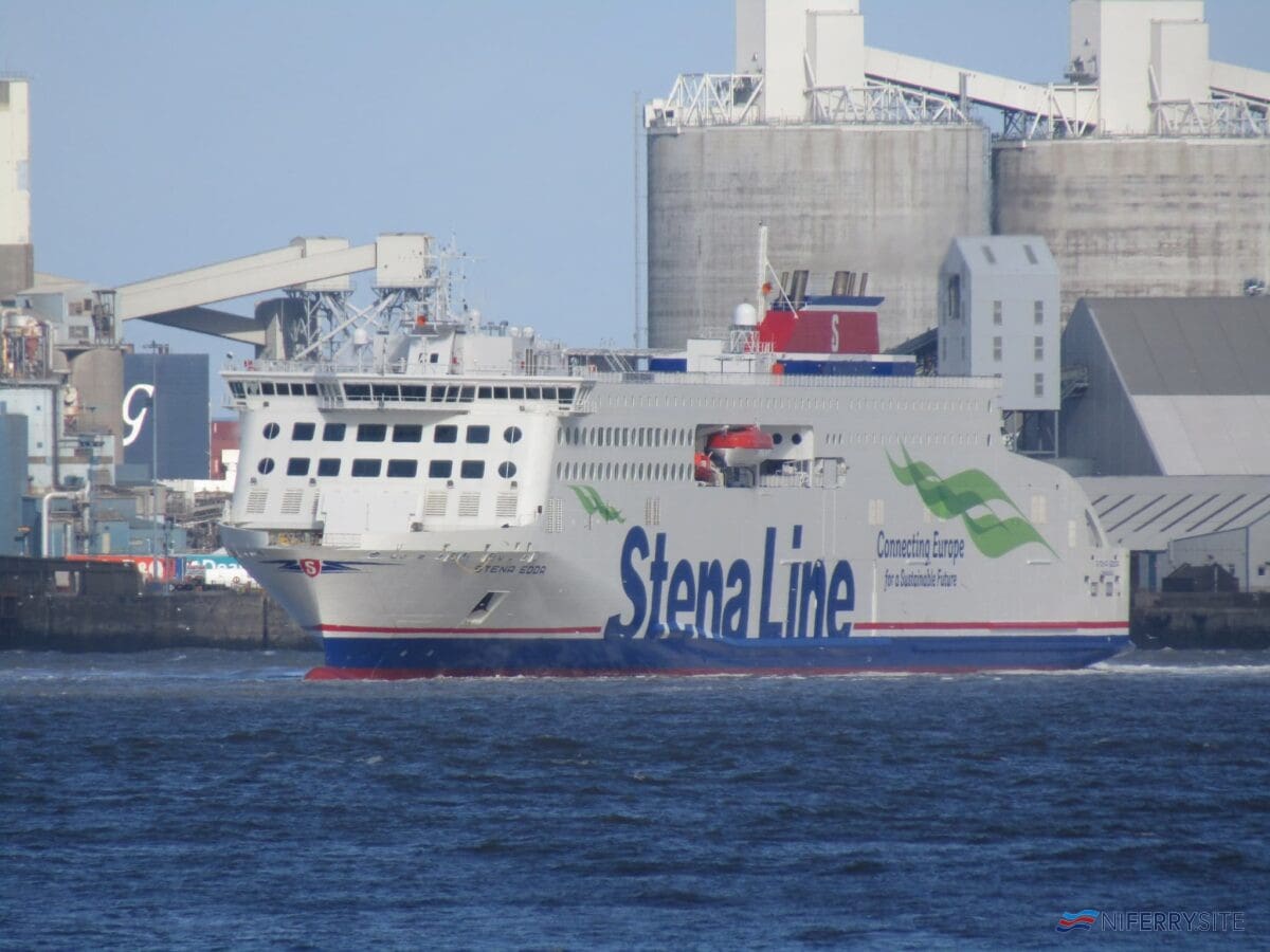 Stena Line's STENA EDDA seen sailing in the River Mersey on 08.03.20. The new ship spent much of the day sailing in and out of her 12 Quays South berth ahead of her introduction to service the following day. Copyright © Rob Foy.
