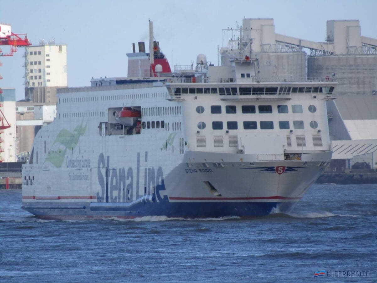 Stena Line's STENA EDDA seen sailing in the River Mersey on 08.03.20. The new ship spent much of the day sailing in and out of her 12 Quays South berth ahead of her introduction to service the following day. Copyright © Rob Foy.
