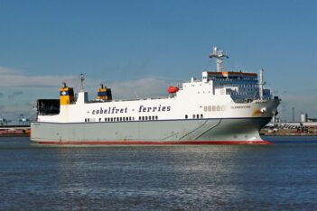 Cobelfret's CLEMENTINE seen passing Tilbury in 2008. She is one of six 'Kawasaki Class' Ro-Ro's delivered to the company from Kawasaki in Korea in the late-1990's. Copyright © Ian Boyle