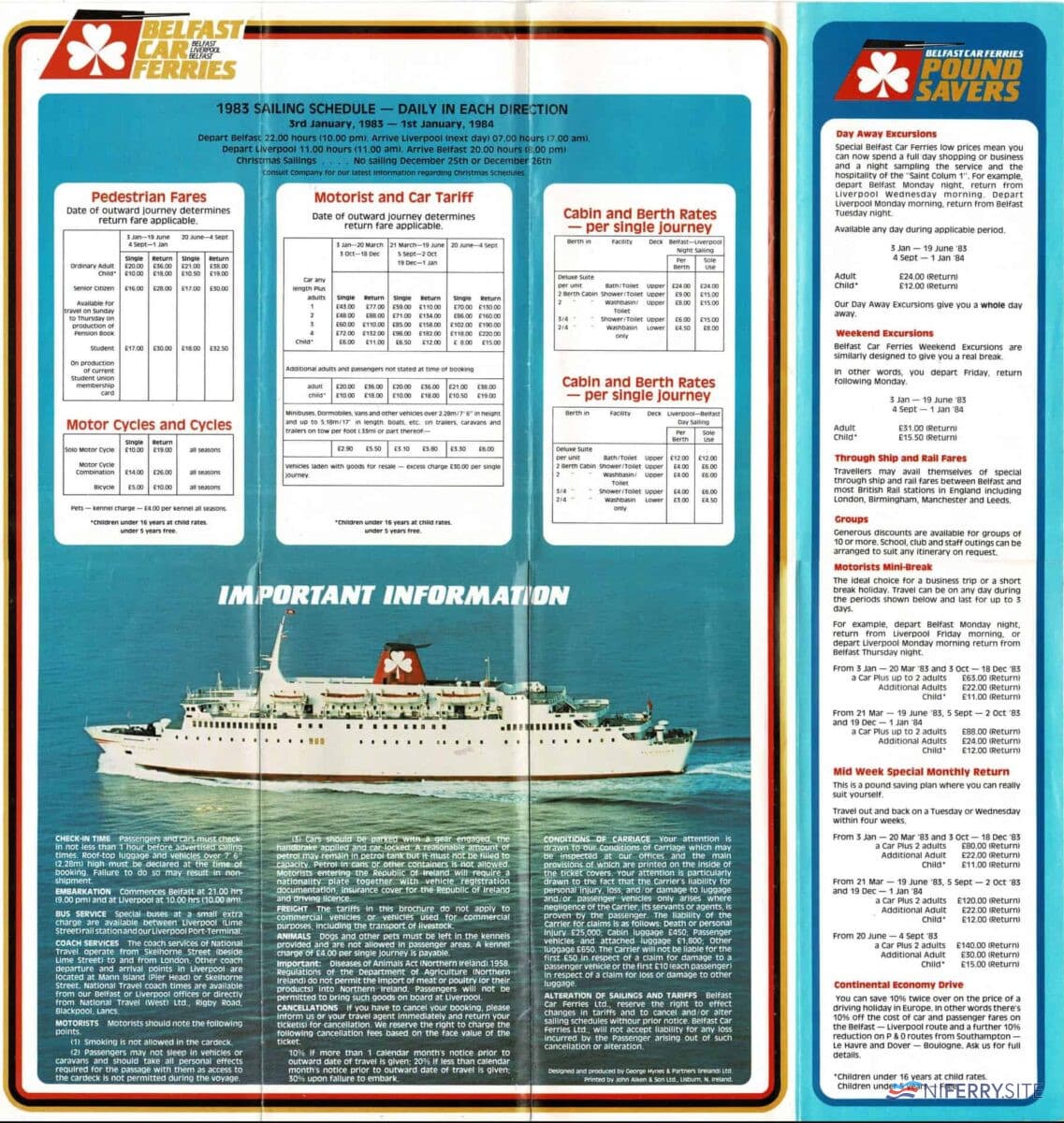 A fold-out brochure from Belfast Car Ferries for the 1983 season.