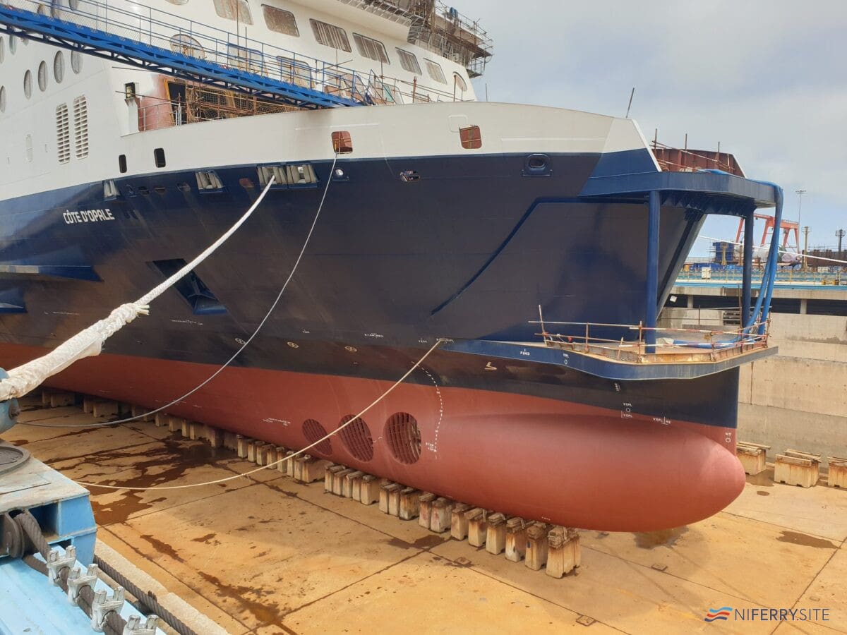 CÔTE D'OPALE prior to her floating at China Merchants Jinling Shipyard (Weihai). DFDS UK