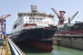 CÔTE D'OPALE floated in the building dock at China Merchants Jinling Shipyard (Weihai). China Merchants Jinling Shipbuilding.