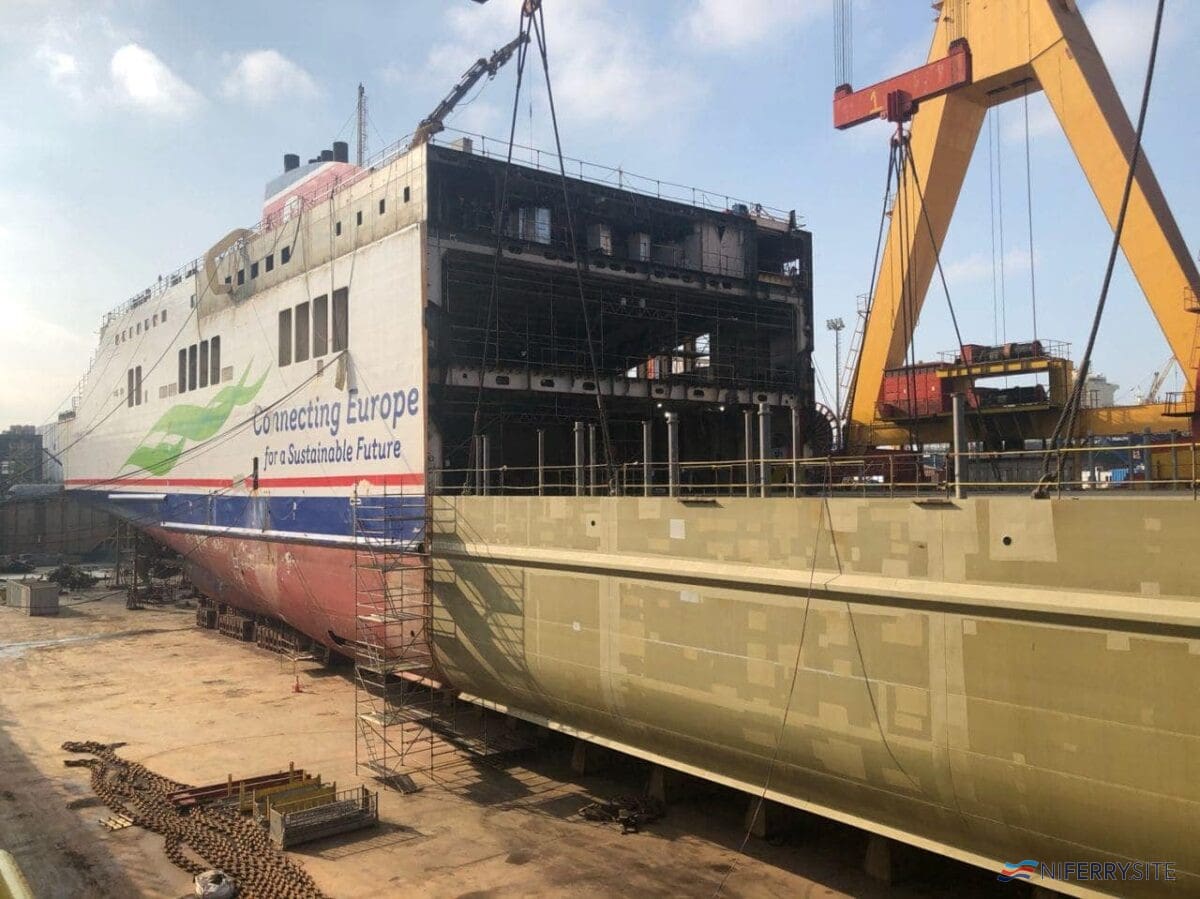 STENA LAGAN undergoing rebuilding at SEDEF Shipbuilding, Tuzla, Turkey. Copyright © Stena RoRo.