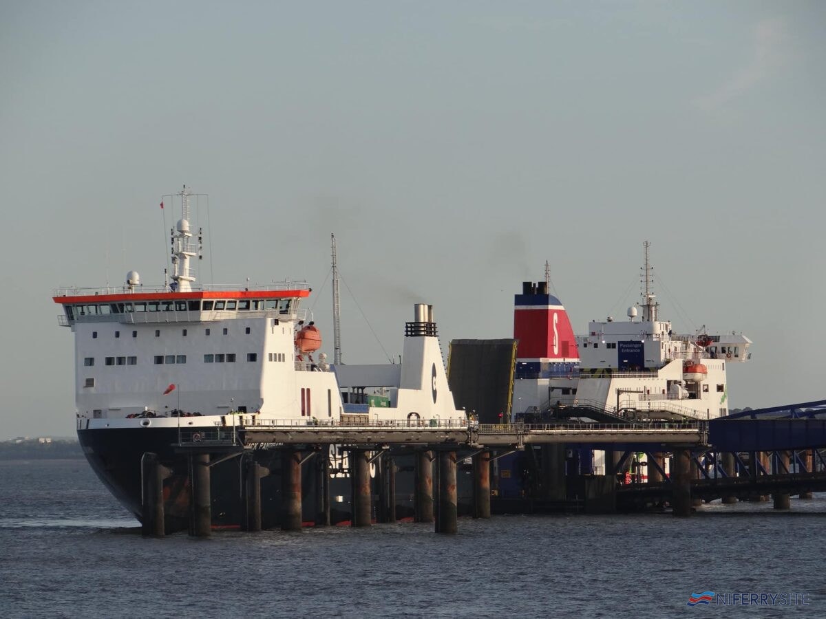 The chartered freighter SEATRUCK PANORAMA and STENA MERSEY seen together at 12 Quays, Birkenhead. © David Faerder.