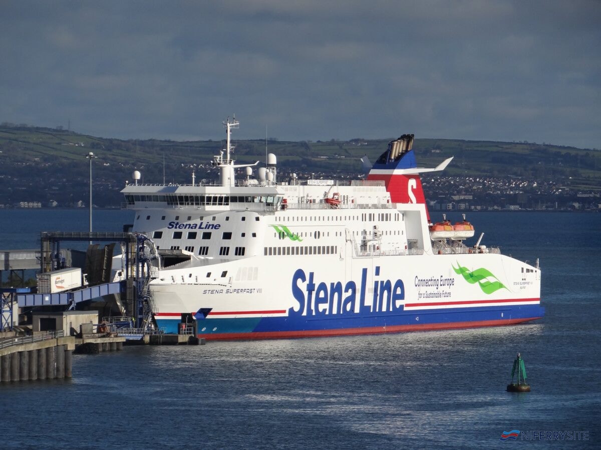 STENA SUPERFAST VIII seen on the berth at Belfast VT4 following her 2020 dry docking. © David Faerder.