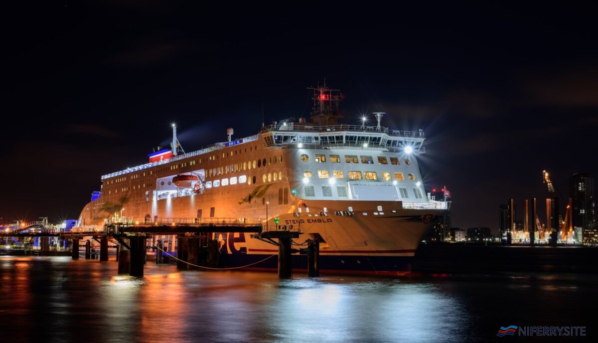 STENA EMBLA seen at Birkenhead on the morning of her first arrival at the port, 25.01.2021.  Copyright © Christopher Triggs.