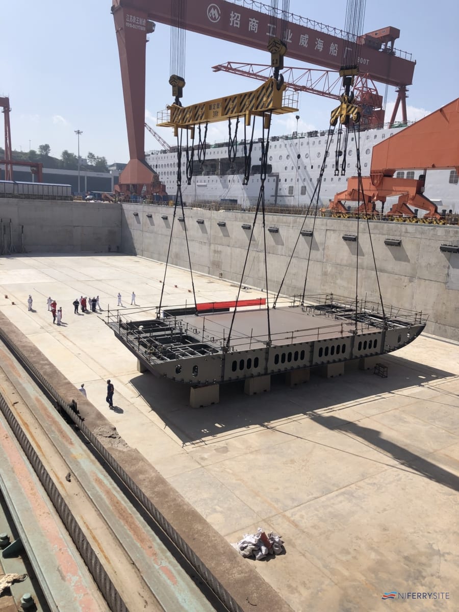 The keel of Brittany Ferries' NORMANDIE replacement GUILLAUME DE NORMANDIE is laid during September 2023. Image: Brittany Ferries.