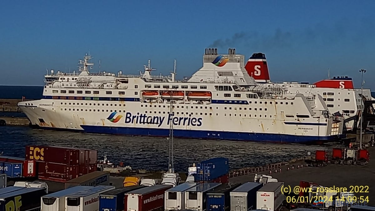 NORMANDIE seen at Berth 1 Rosslare Europort on 6 January 2024. Image: Brian Chambers.